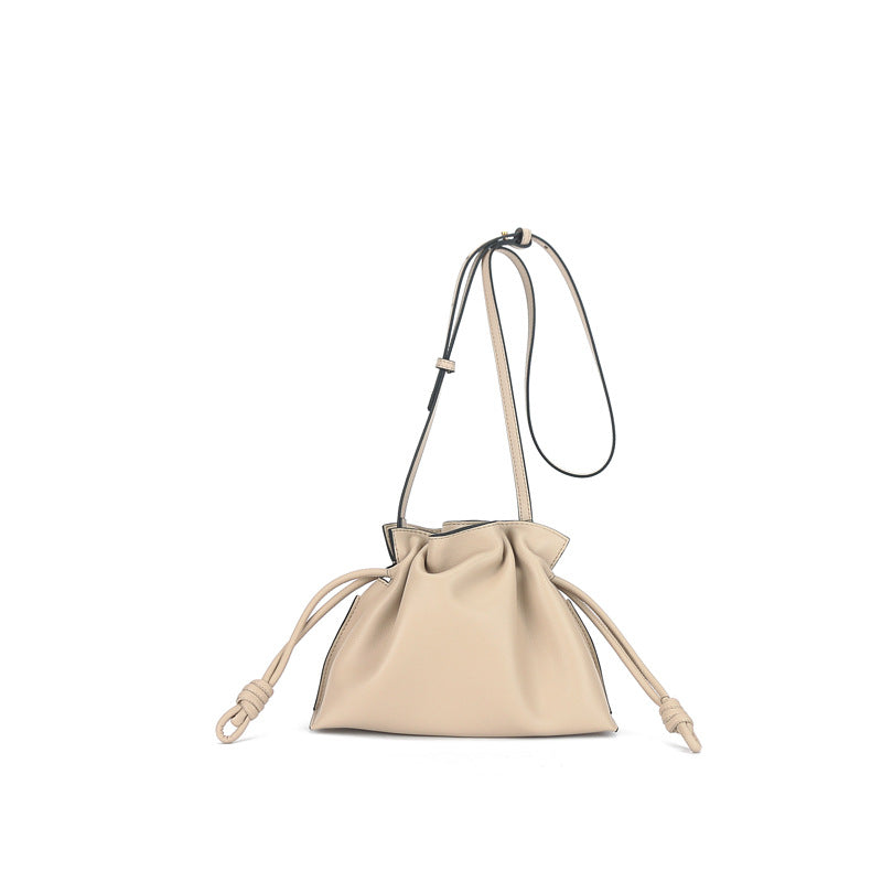 Small Drawstring Leather Bucket Bag