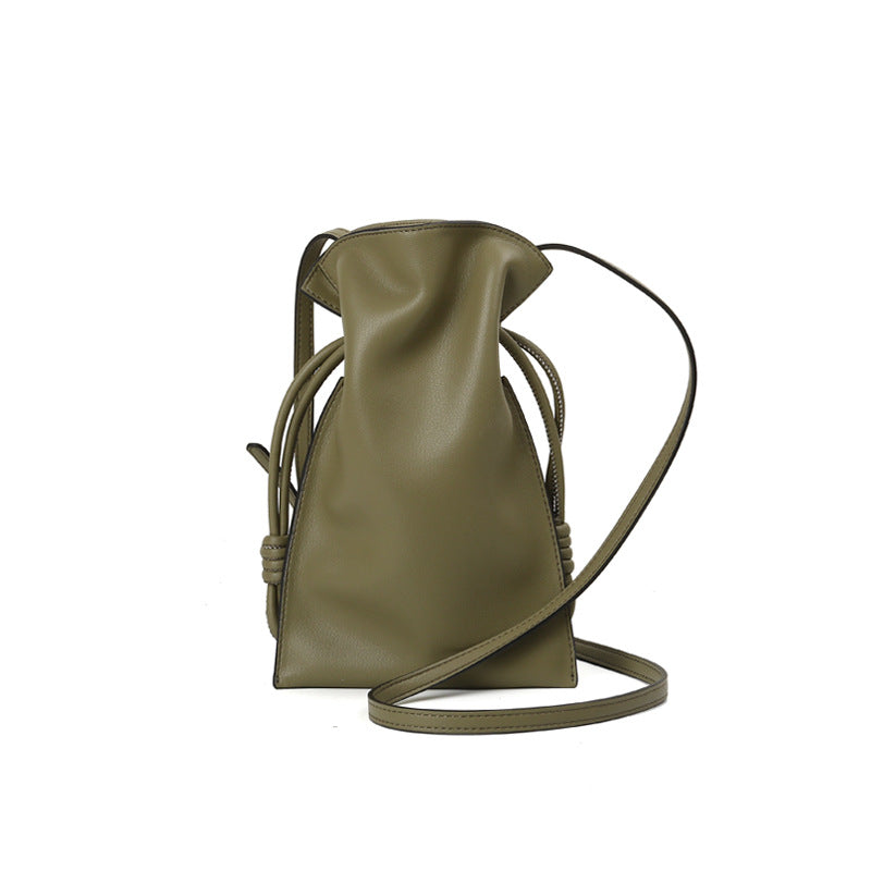 Drawstring Leather Pouch Bucket Bag