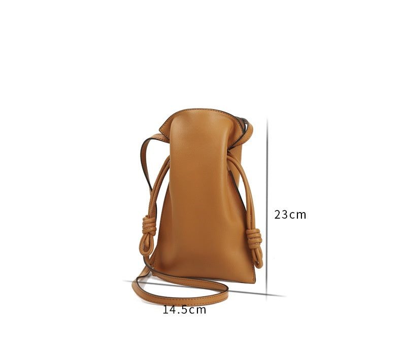 Drawstring Leather Pouch Bucket Bag