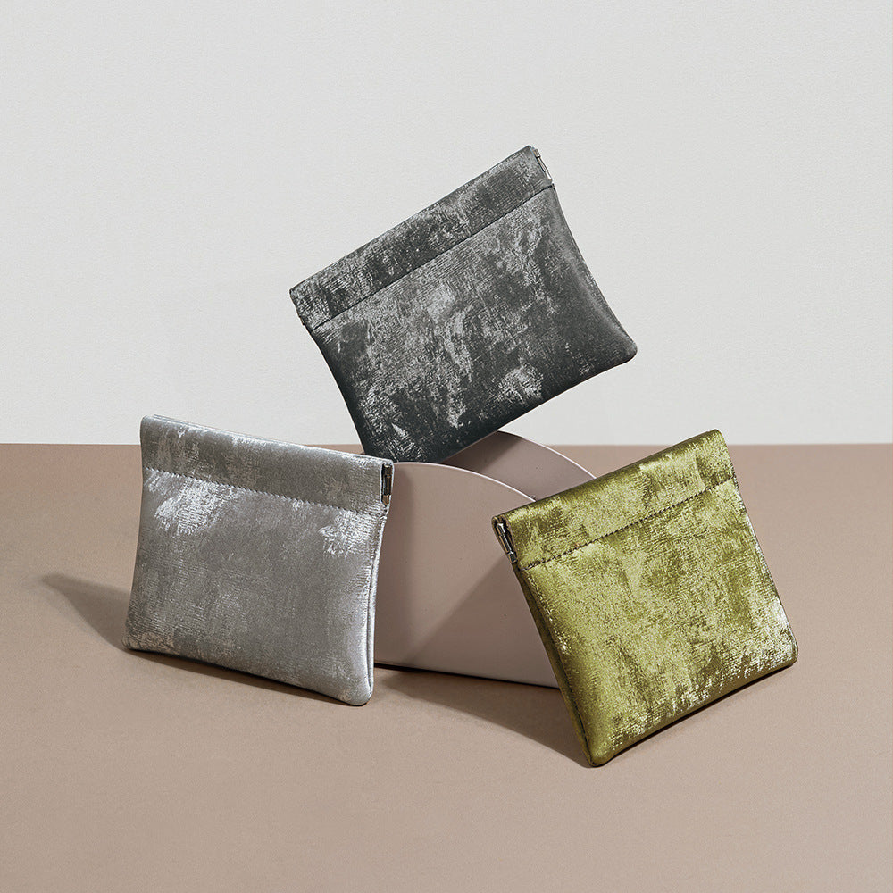 Satin & Leather Snap Coin Pouch