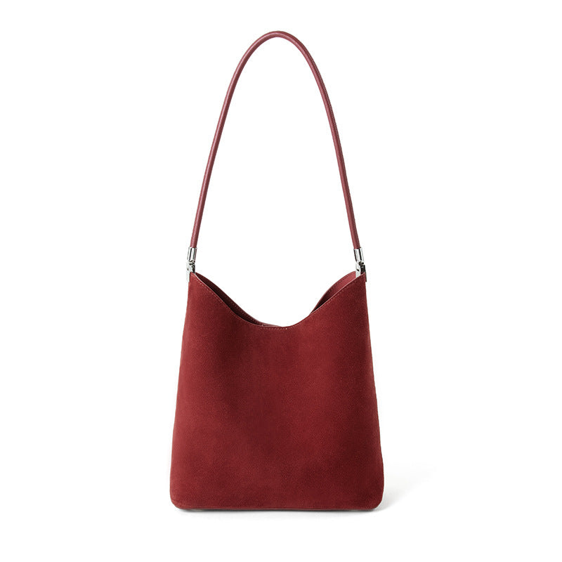 Cowhide Leather Bucket Handbag