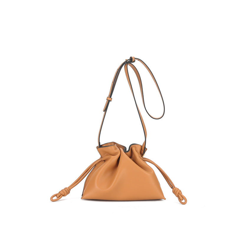 Small Drawstring Leather Bucket Bag