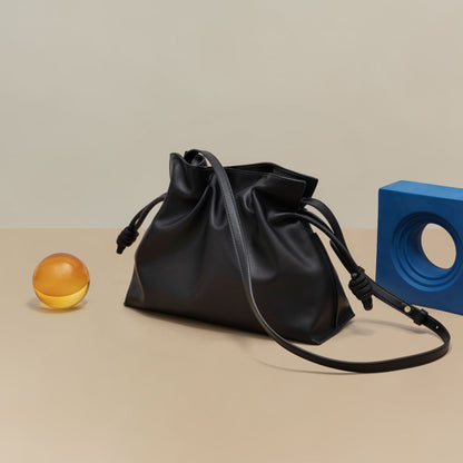 Pleated Leather Top-Handle Bag