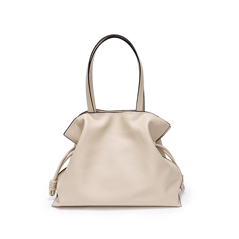 Pleated Leather Drawstring Tote