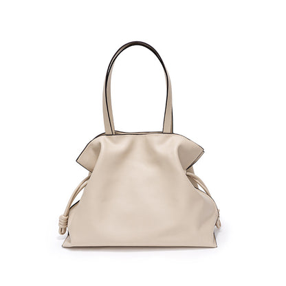 Pleated Leather Drawstring Tote