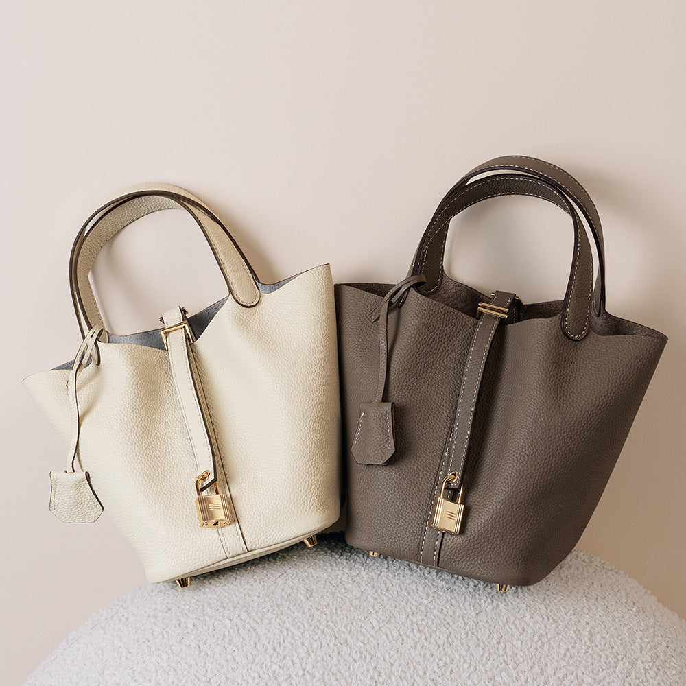 Leather Basket Bucket Bag