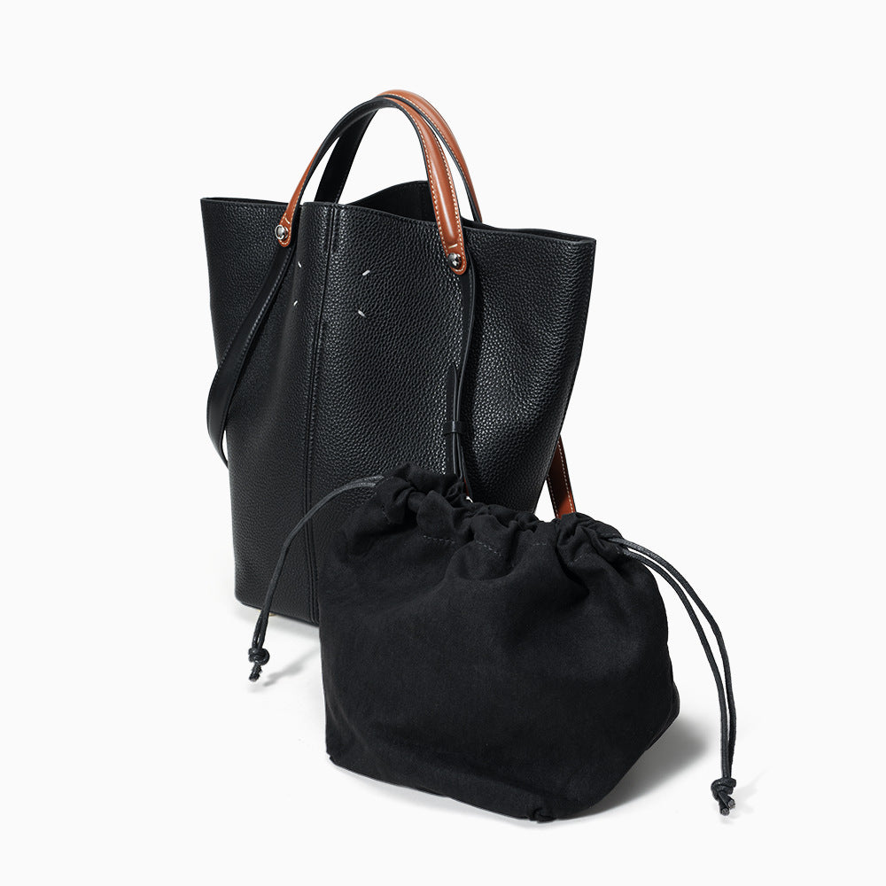 Large Leather Basket Tote