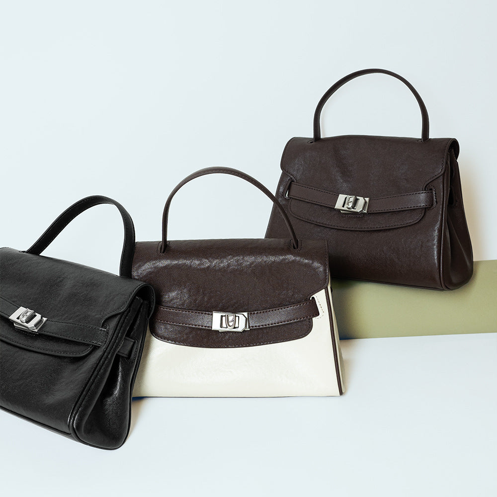 Two-Tone Leather Flap Handbag
