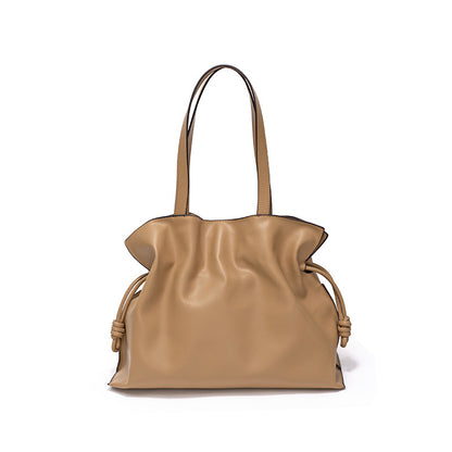 Pleated Leather Drawstring Tote