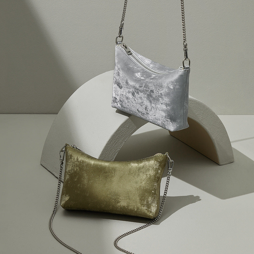 Satin & Leather Chain Bag