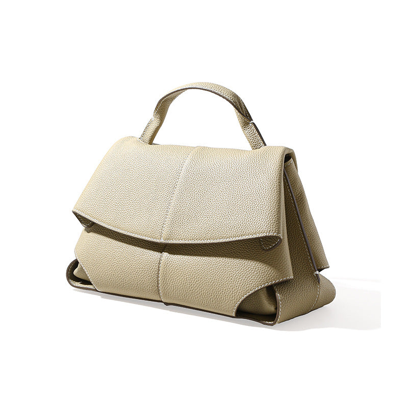 Push-Lock Leather Handbag