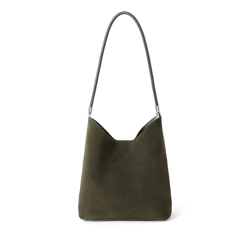 Cowhide Leather Bucket Handbag