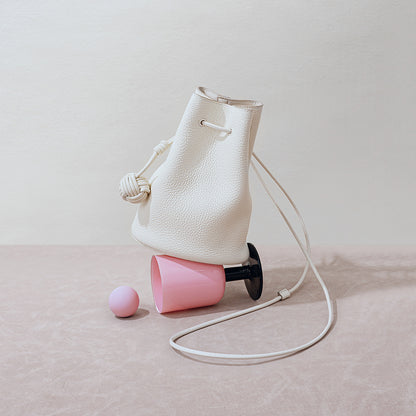 Drawstring Cowhide Bucket Bag