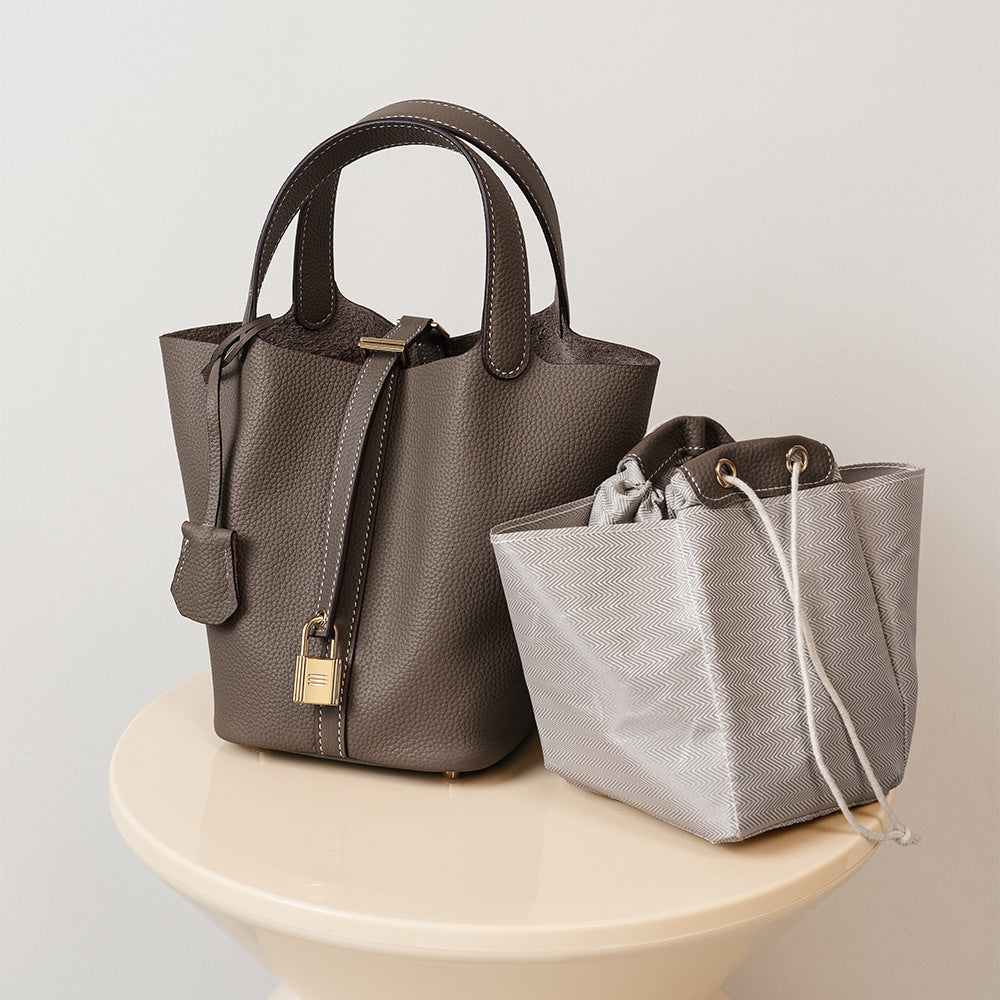 Leather Basket Bucket Bag
