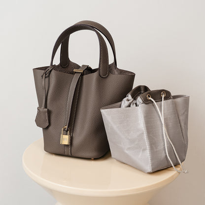 Leather Basket Bucket Bag