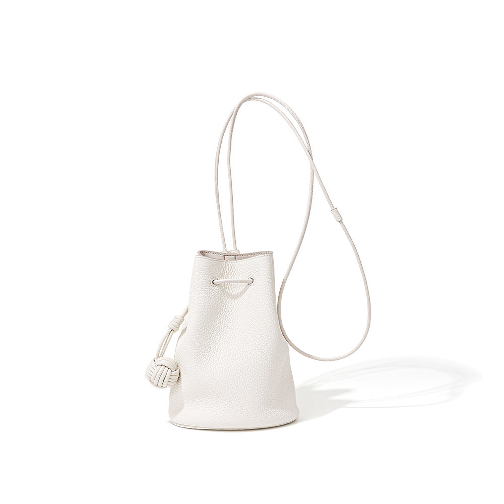 Drawstring Cowhide Bucket Bag