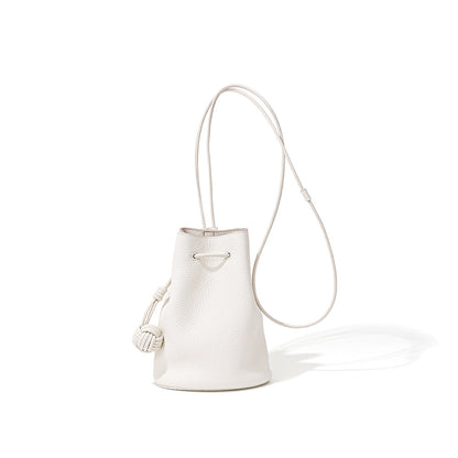 Drawstring Cowhide Bucket Bag