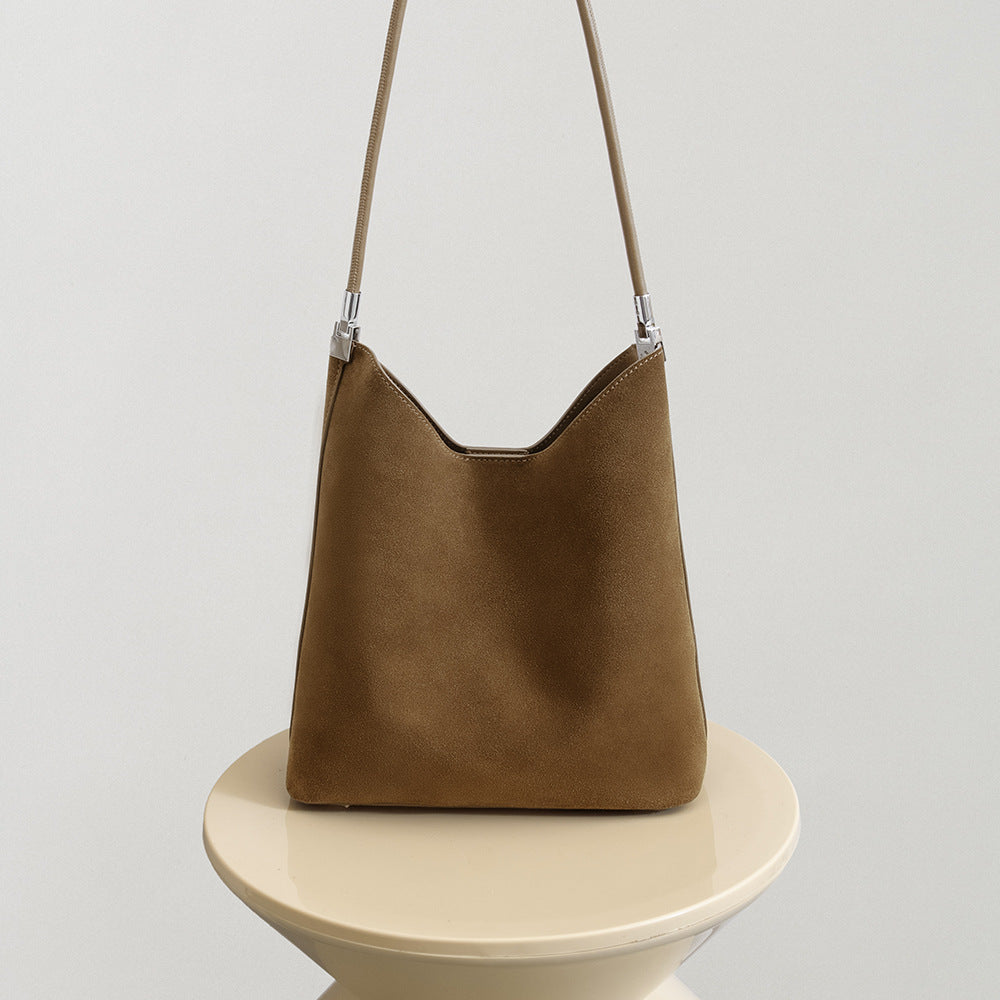 Cowhide Leather Bucket Handbag