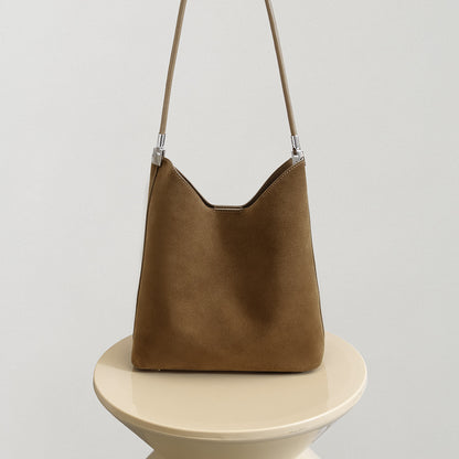 Cowhide Leather Bucket Handbag
