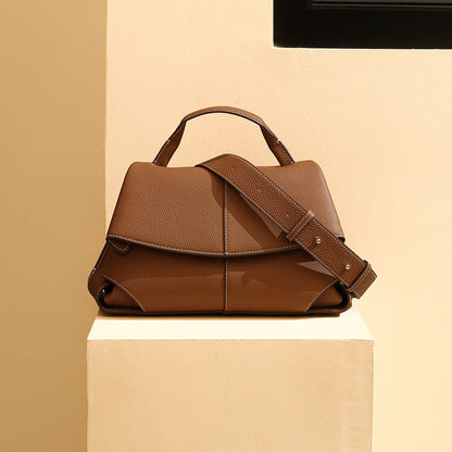 Push-Lock Leather Handbag