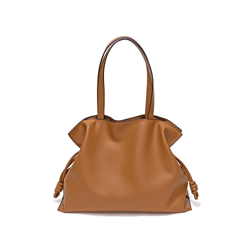 Pleated Leather Drawstring Tote