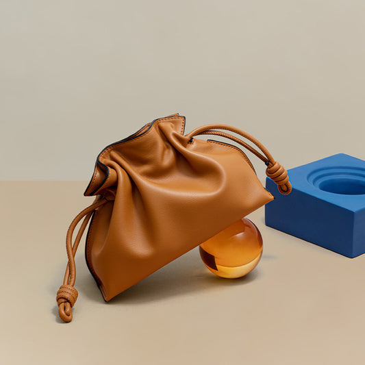 Small Drawstring Leather Bucket Bag