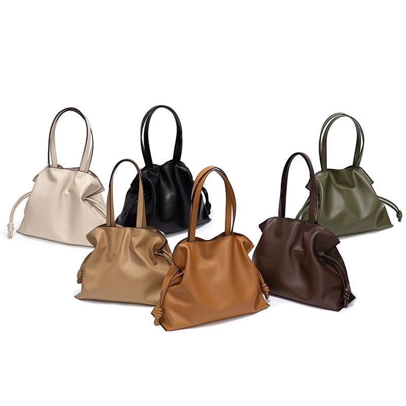 Pleated Leather Drawstring Tote