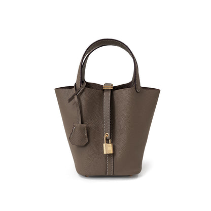 Leather Basket Bucket Bag