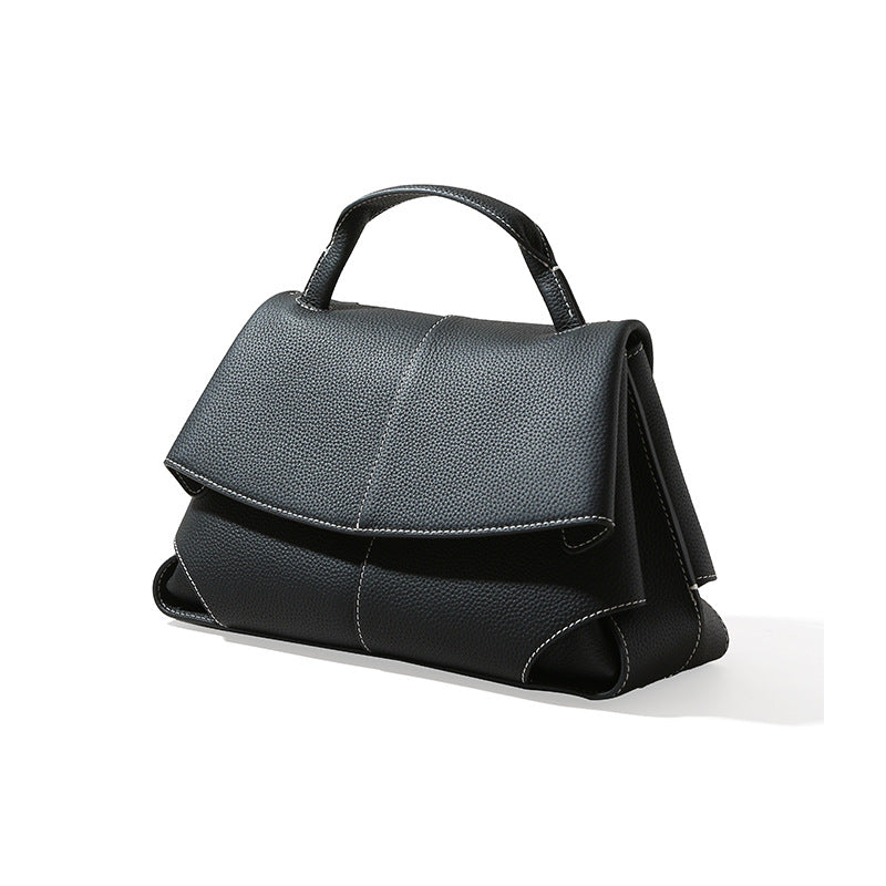 Push-Lock Leather Handbag