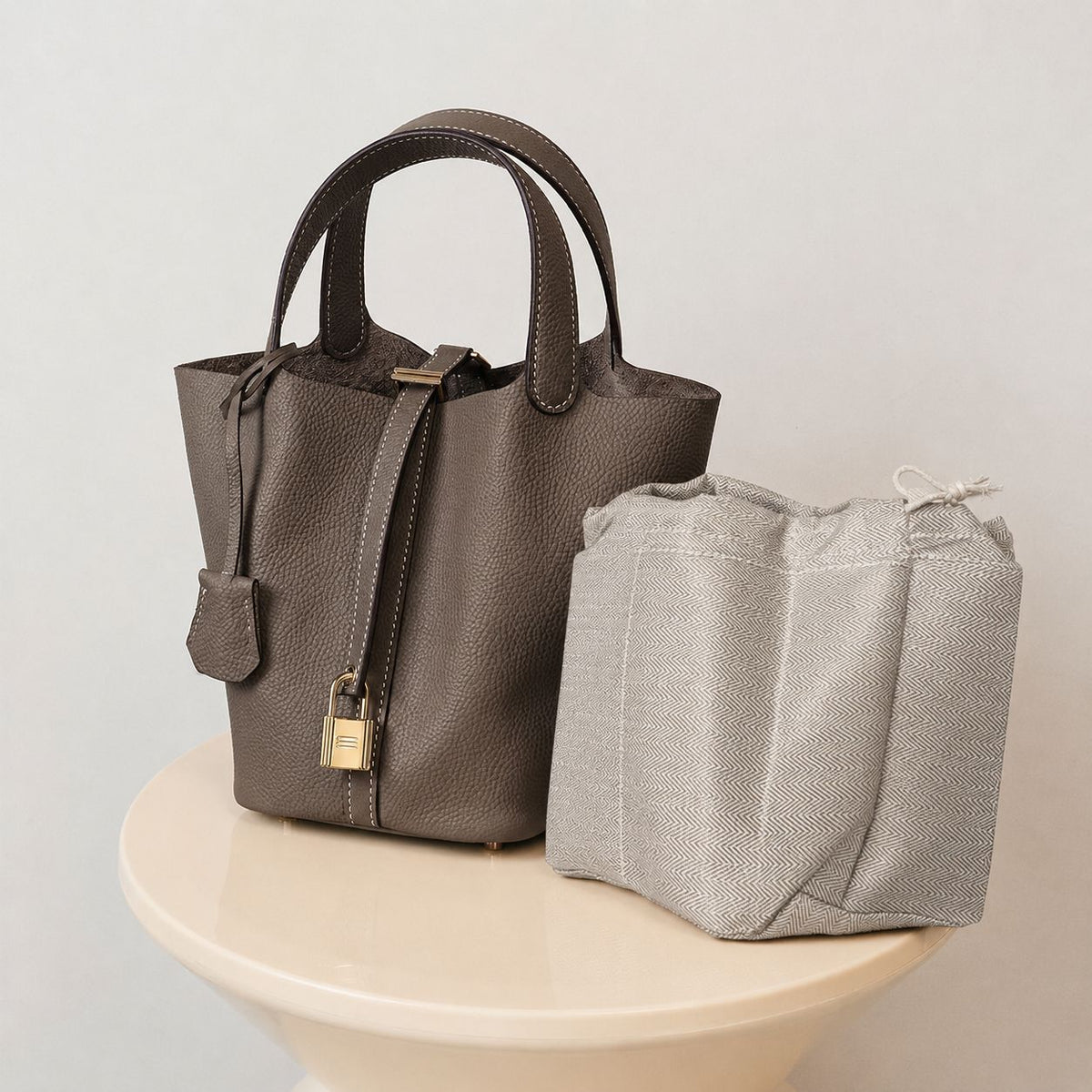 Leather Basket Bucket Bag