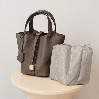 Leather Basket Bucket Bag