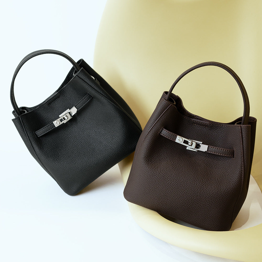 Cowhide Basket Bucket Crossbody