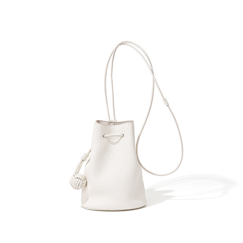 Drawstring Cowhide Bucket Bag
