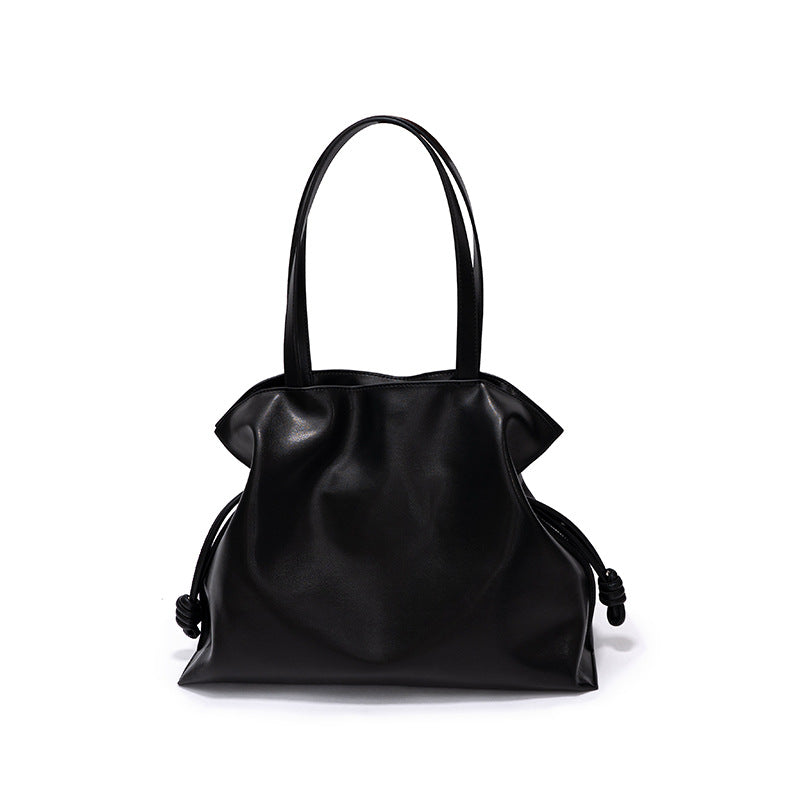 Pleated Leather Drawstring Tote