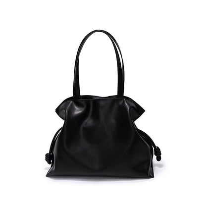 Pleated Leather Drawstring Tote