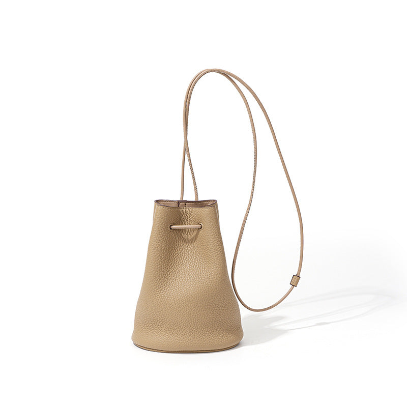 Drawstring Cowhide Bucket Bag