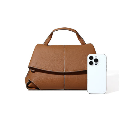 Push-Lock Leather Handbag