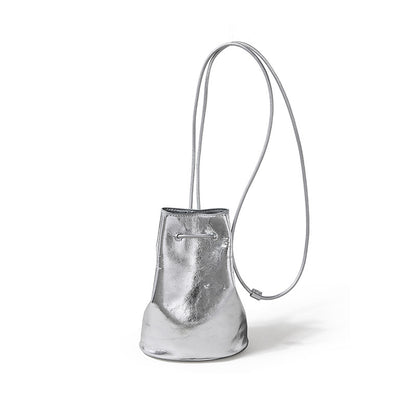 Drawstring Cowhide Bucket Bag
