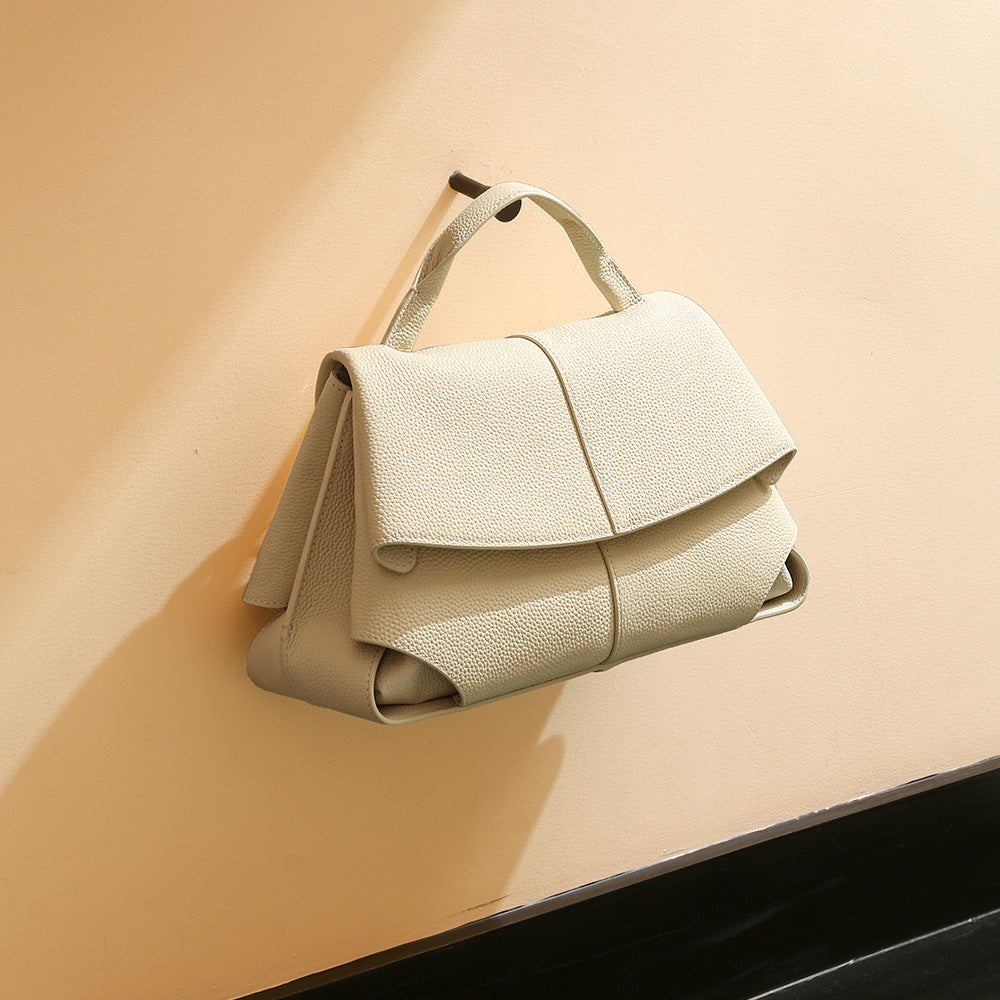 Push-Lock Leather Handbag