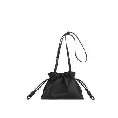 Small Drawstring Leather Bucket Bag