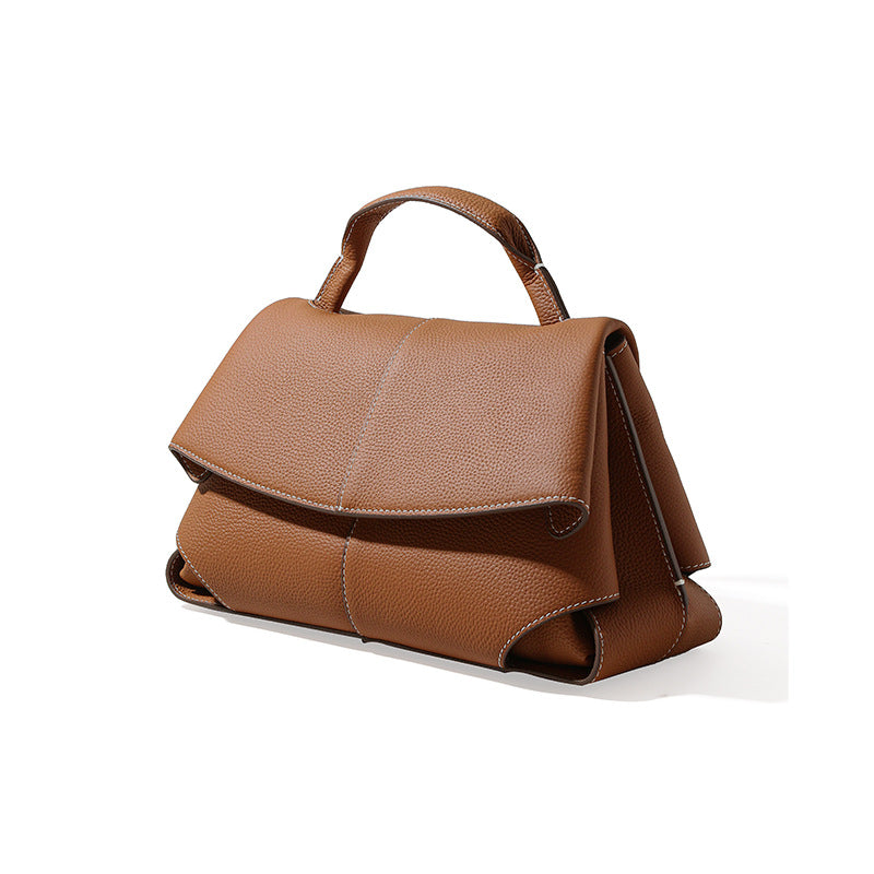 Push-Lock Leather Handbag