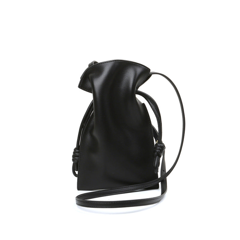 Drawstring Leather Pouch Bucket Bag