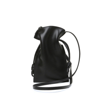 Drawstring Leather Pouch Bucket Bag
