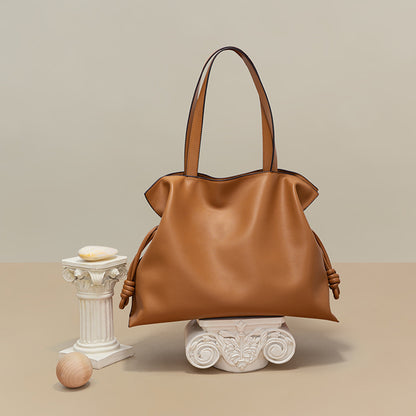 Pleated Leather Drawstring Tote