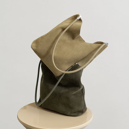 Cowhide Leather Bucket Handbag