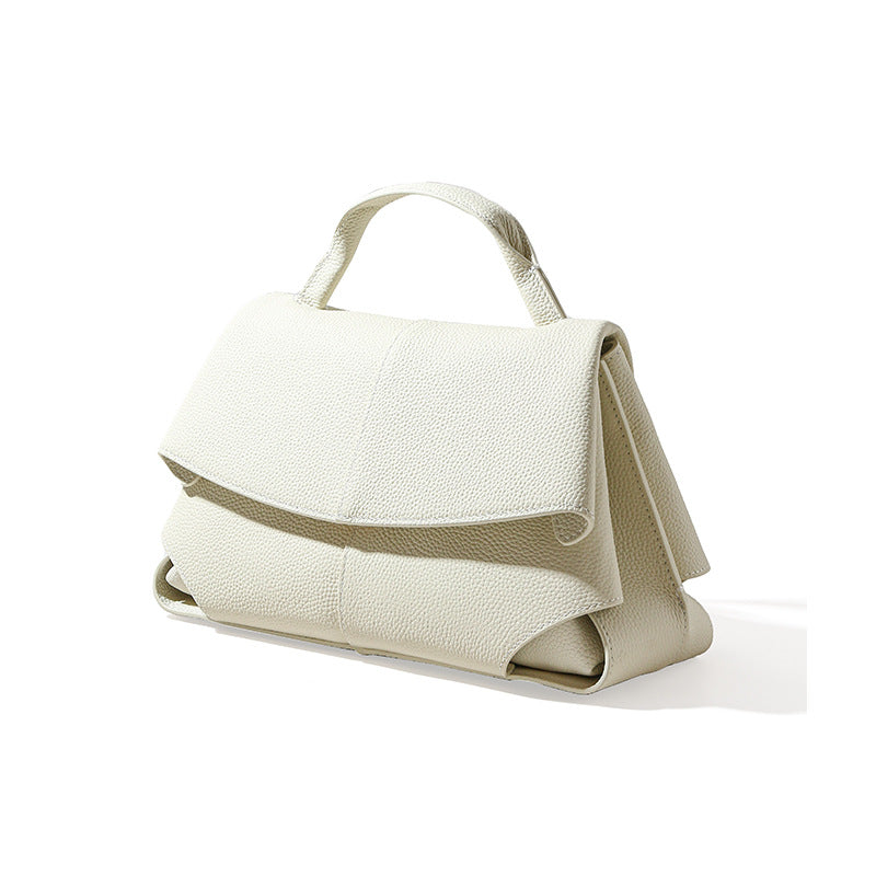 Push-Lock Leather Handbag