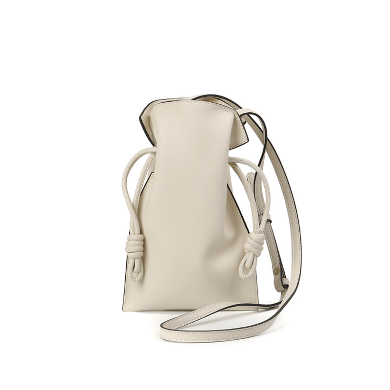 Drawstring Leather Pouch Bucket Bag
