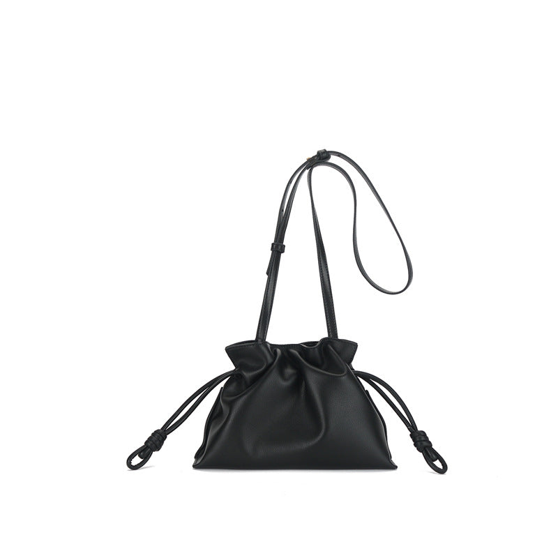 Small Drawstring Leather Bucket Bag