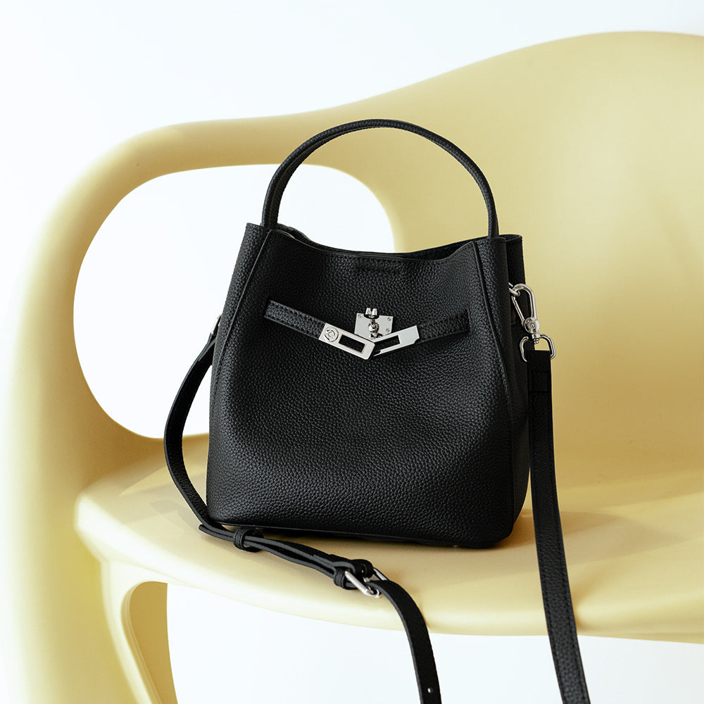 Cowhide Basket Bucket Crossbody