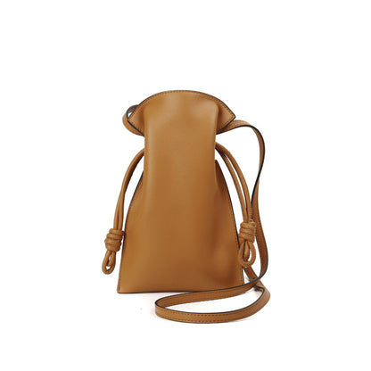 Drawstring Leather Pouch Bucket Bag